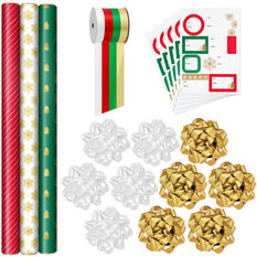 Mew-Veau Metallic Forest Green, Red and Gold Wrapping Paper