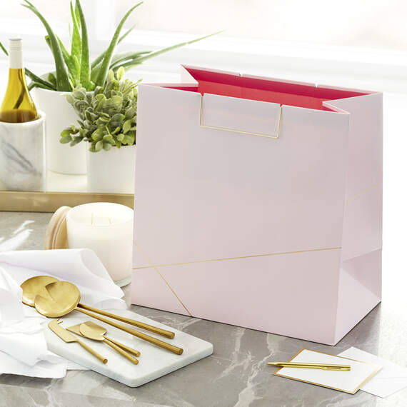 Light Pink With Gold Extra-Deep Square Gift Bag, 15", , large image number 2