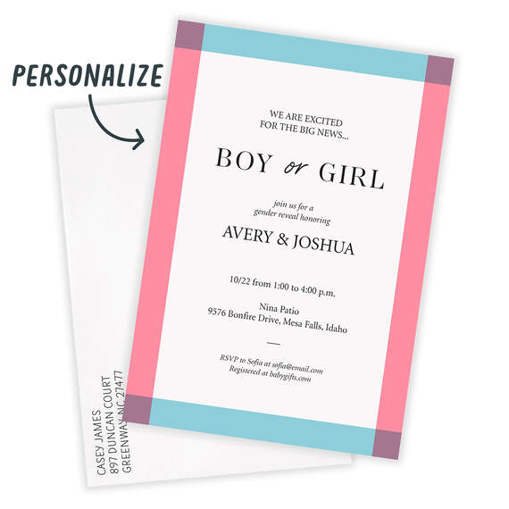 Boy or Girl Pink and Blue Gender Reveal Invitation, , large image number 2