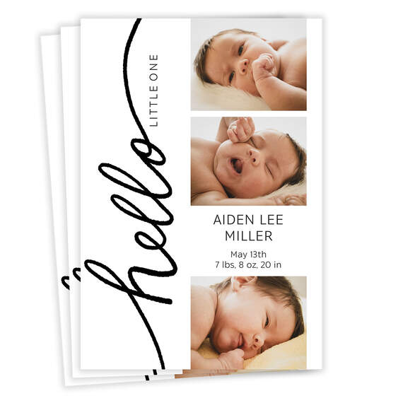 Hello Little One Black and White Birth Announcement, , large image number 1