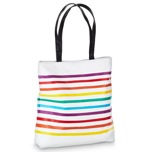 Rainbow Stripes Faux Leather Tote Bag, 