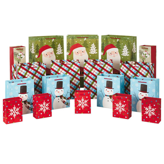 Bulk Blue and Gray 18-Pack Holiday Gift Bags, Assorted Sizes and Designs