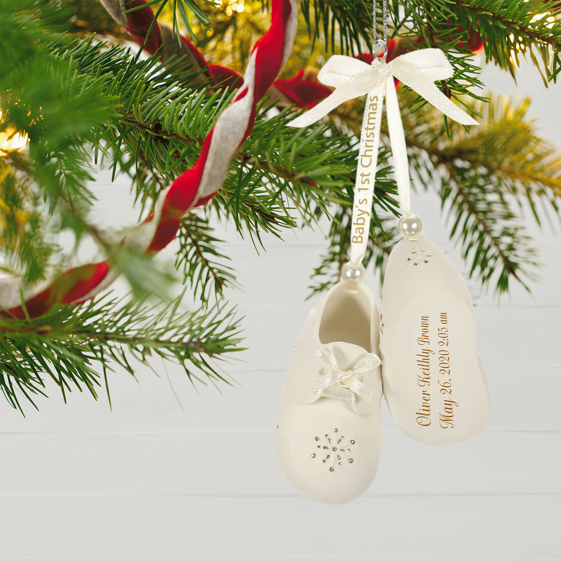 Baby's First Christmas Booties Porcelain Personalized Ornament