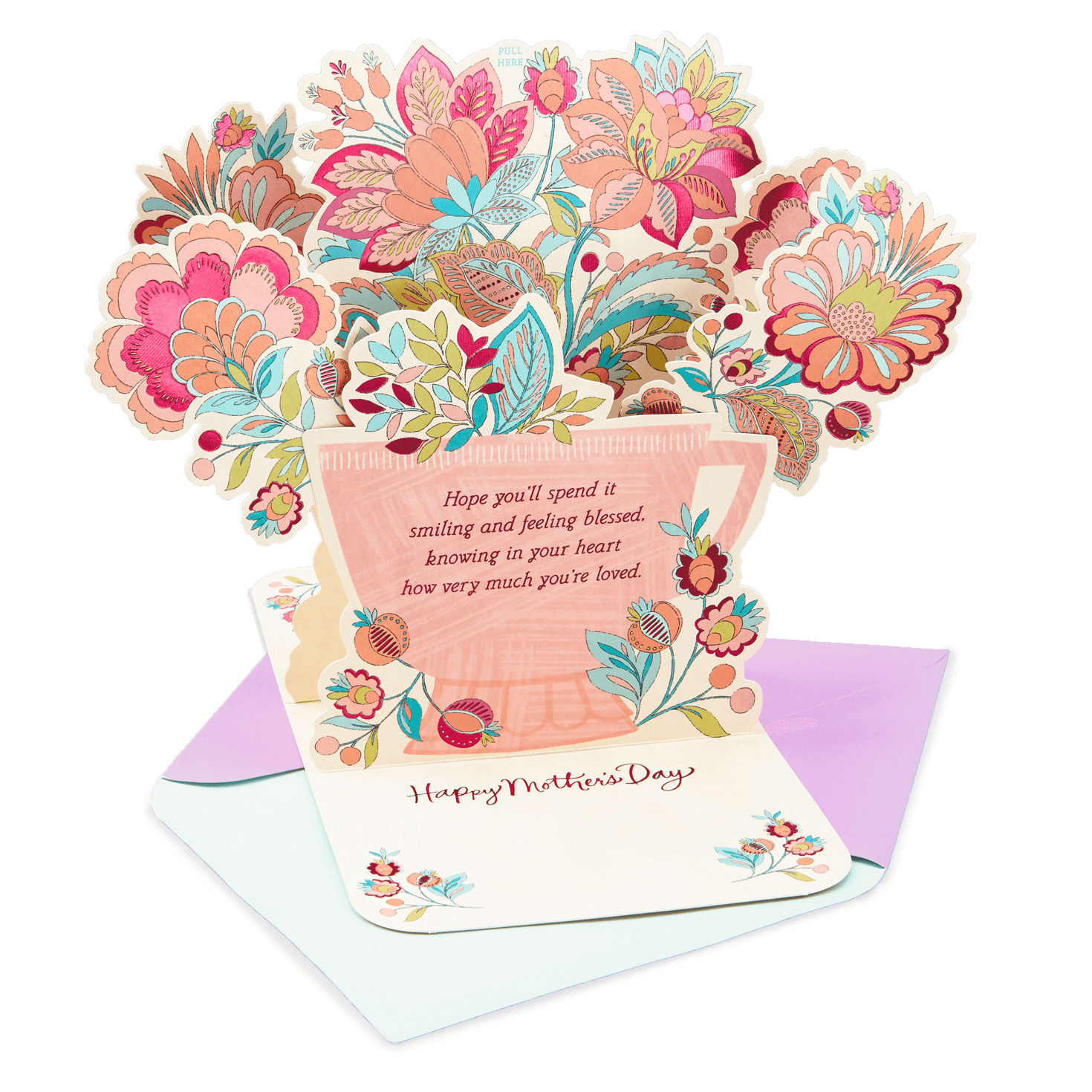 Tea Cup with Floating Pink Rose Petal Surround By Pink Roses Mother's Day  Card for Mom