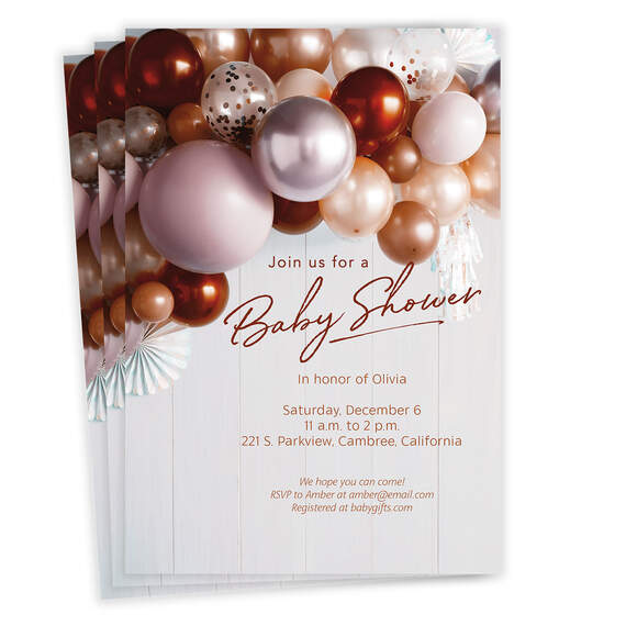 Burgundy Balloons Baby Shower Invitation, , large image number 1