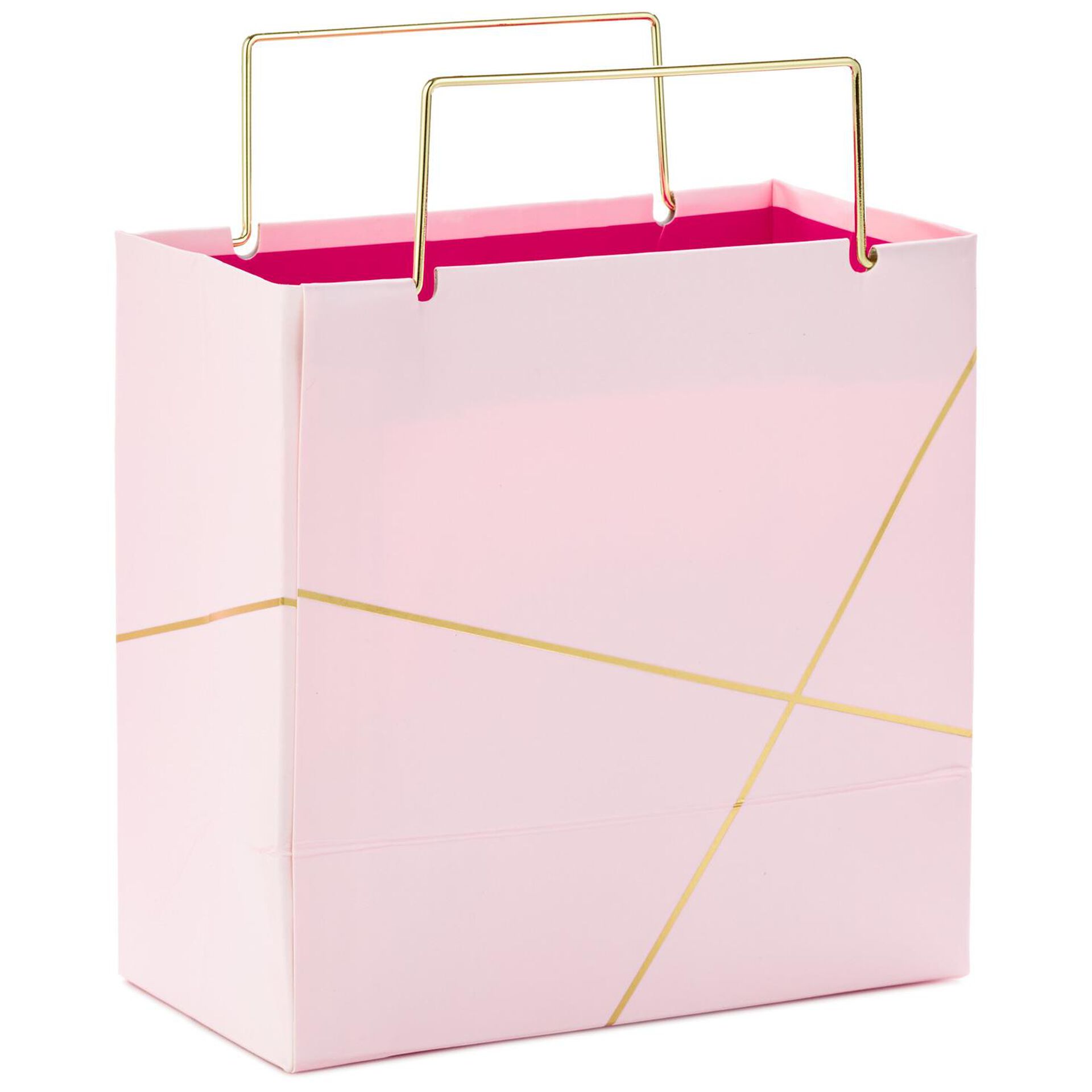 Light Pink With Gold Small Square Gift Bag, 5.5" Gift Bags Hallmark