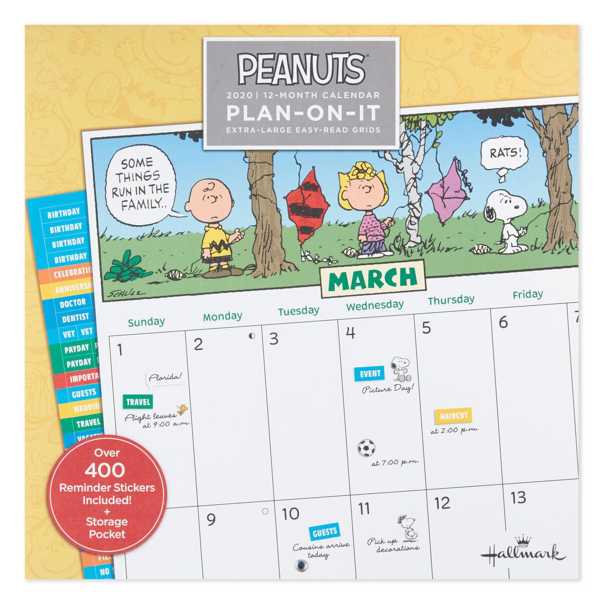 Peanuts® Large Grid 2020 Wall Calendar With Stickers, 12Month