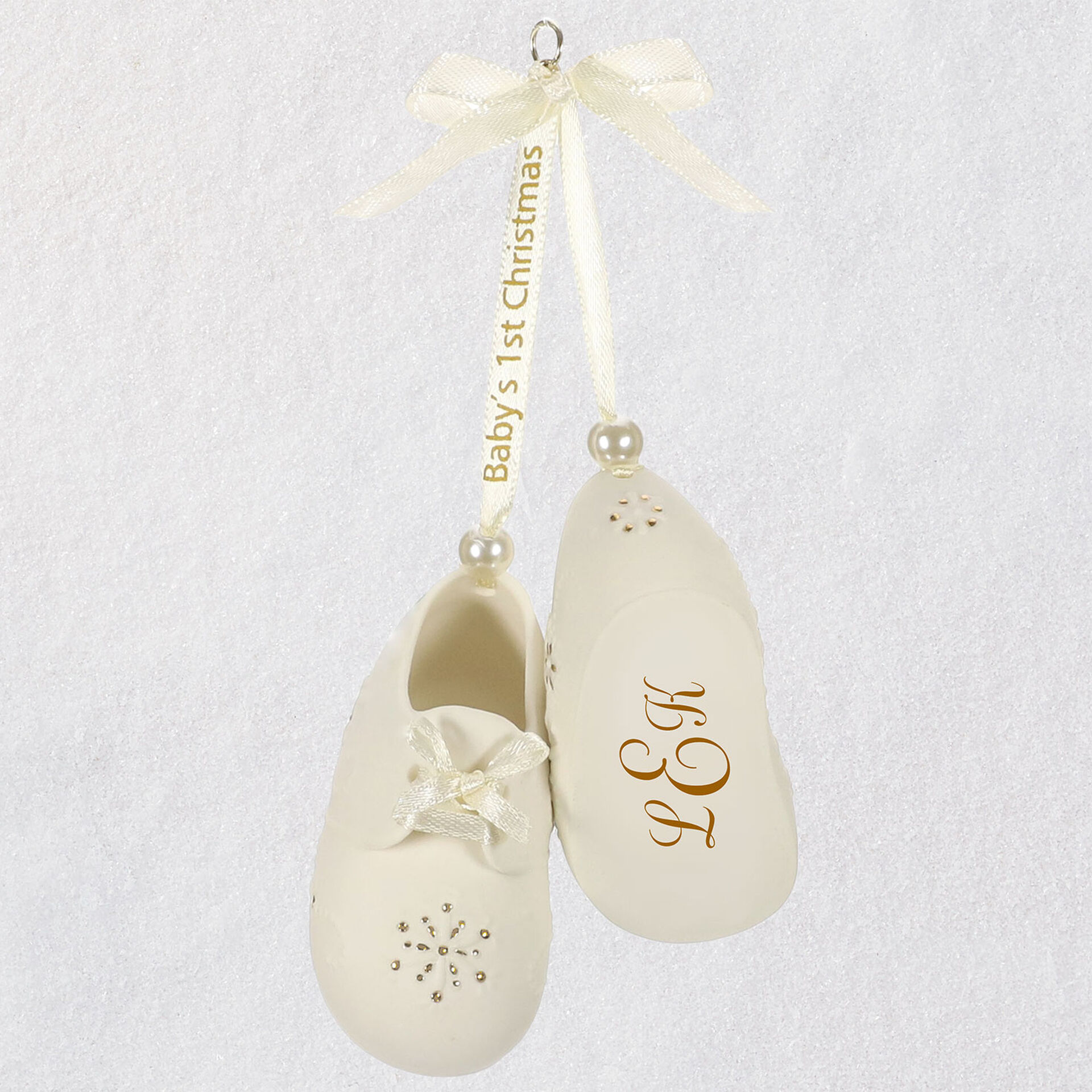 Baby's First Christmas Monogram Booties Porcelain Personalized Ornament