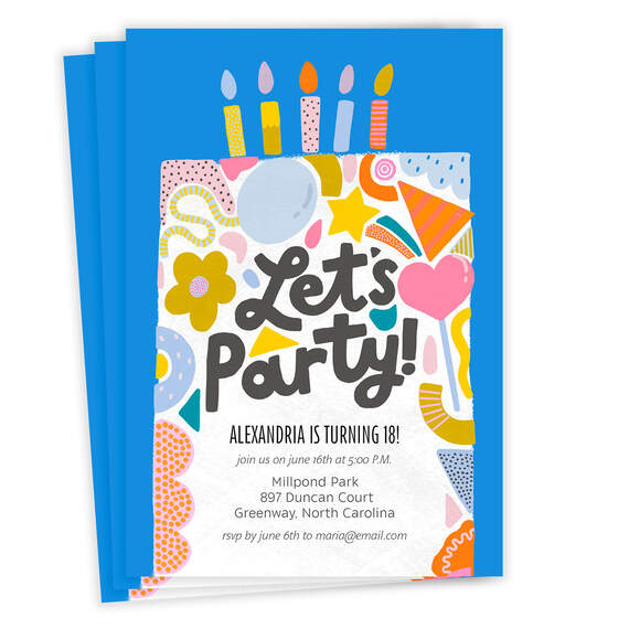 Let's Party Cake With Candles Birthday Invitation, , large image number 1