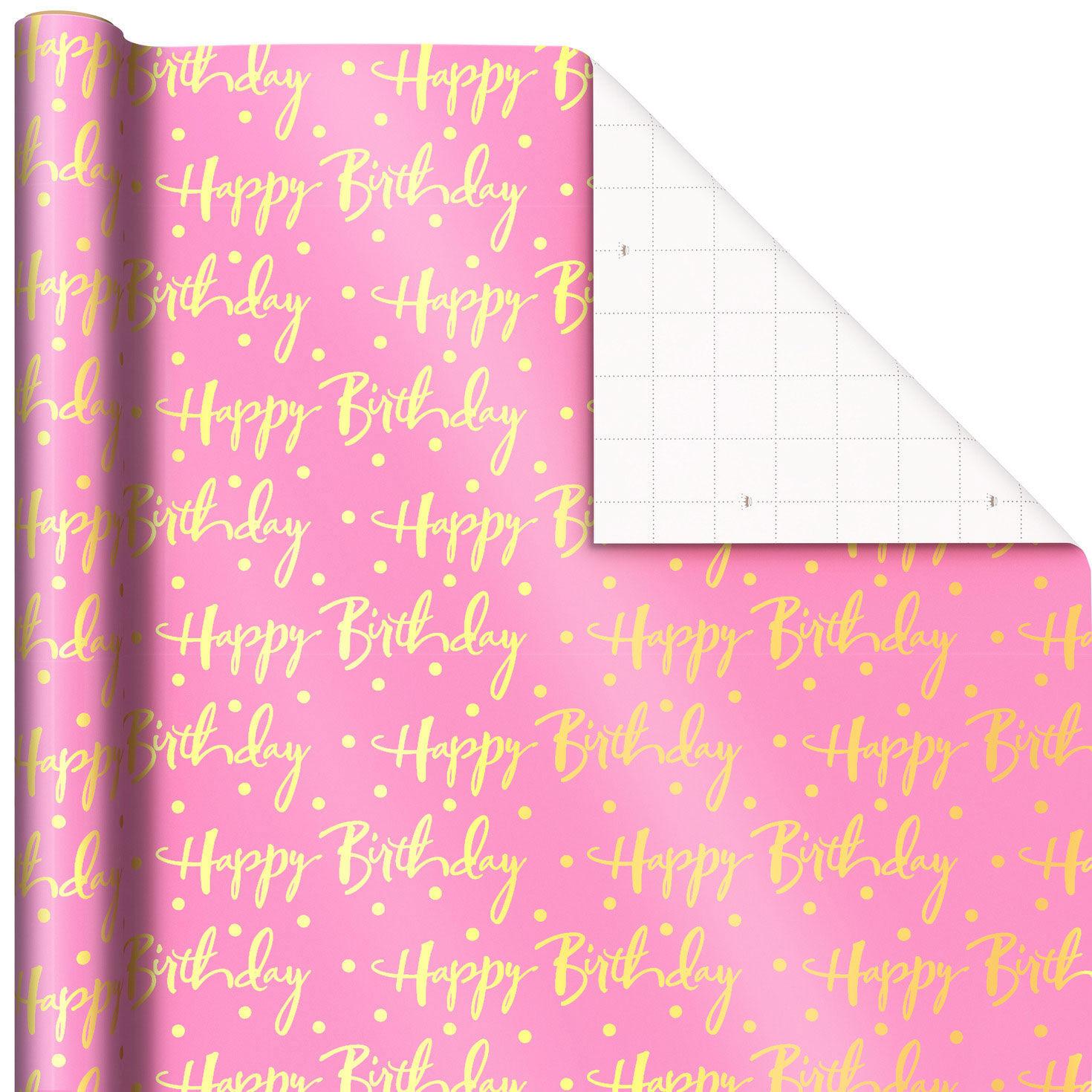 Pink Foil Happy Birthday Wrapping Paper Roll, 15 sq. ft. - Wrapping Paper -  Hallmark