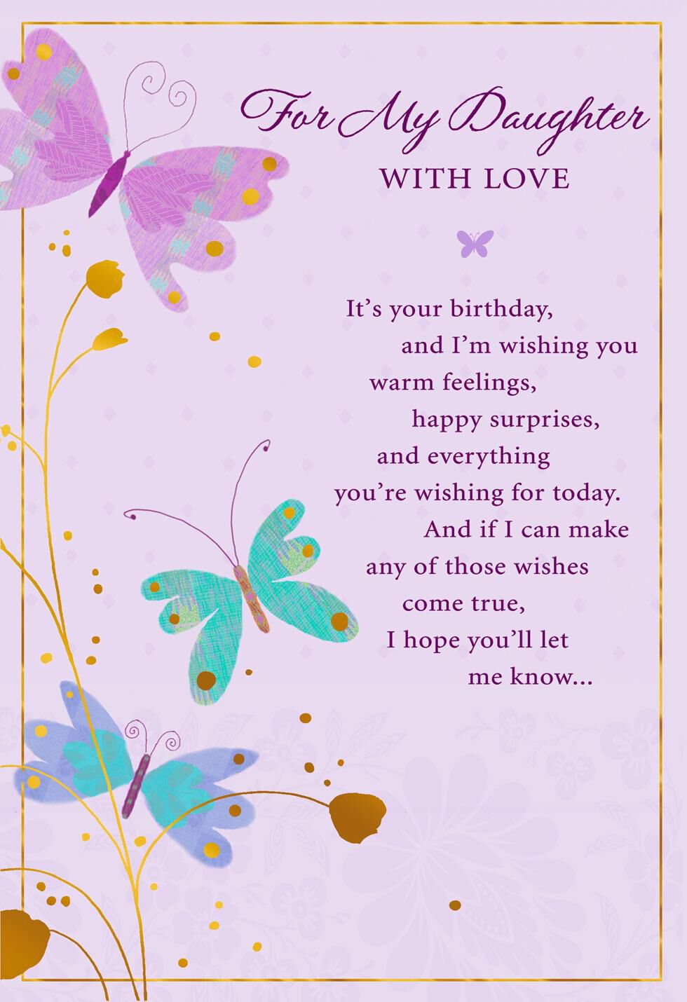Butterflies on Purple Birthday Card for Daughter - Greeting Cards ...