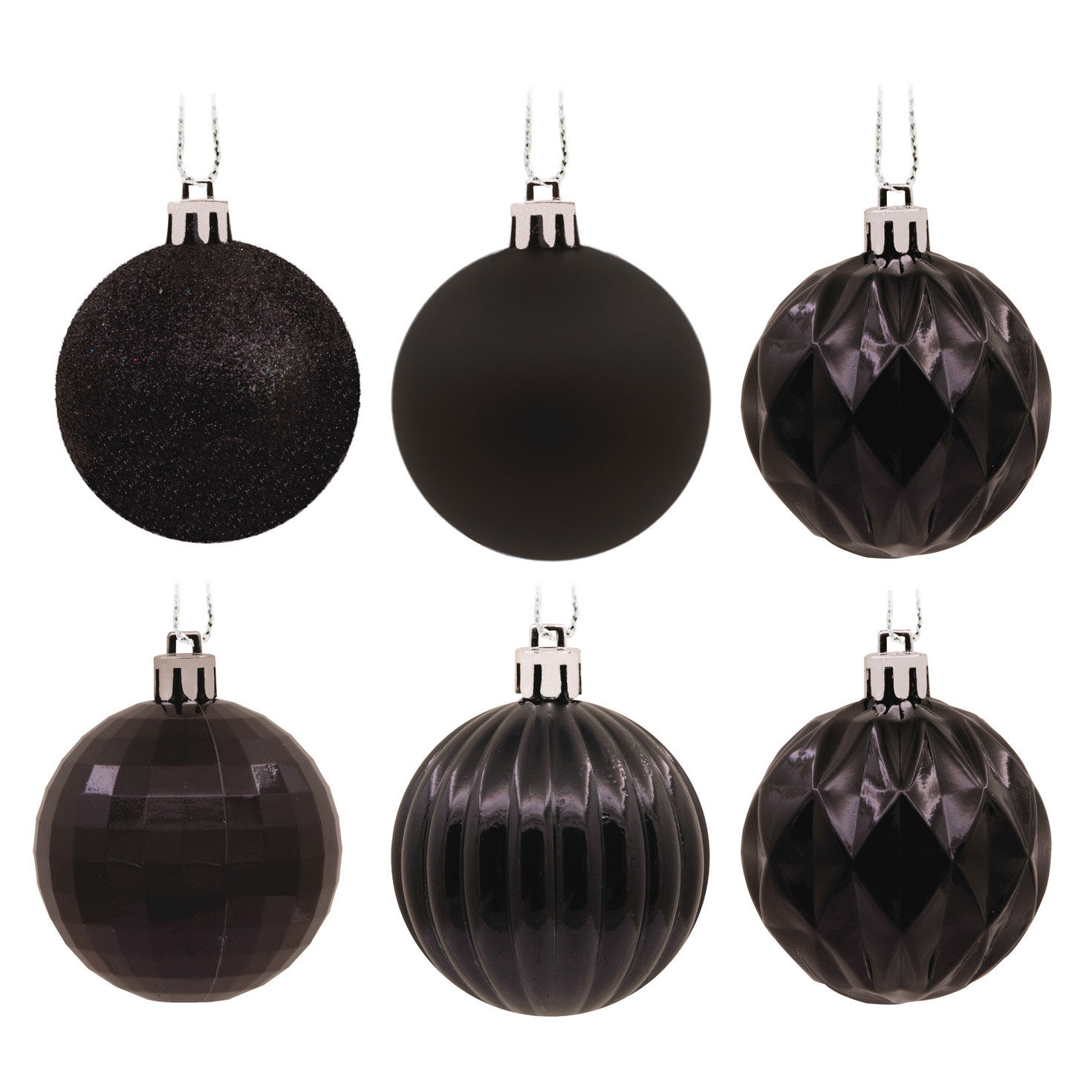 Black Ball Ornaments, Set of 24