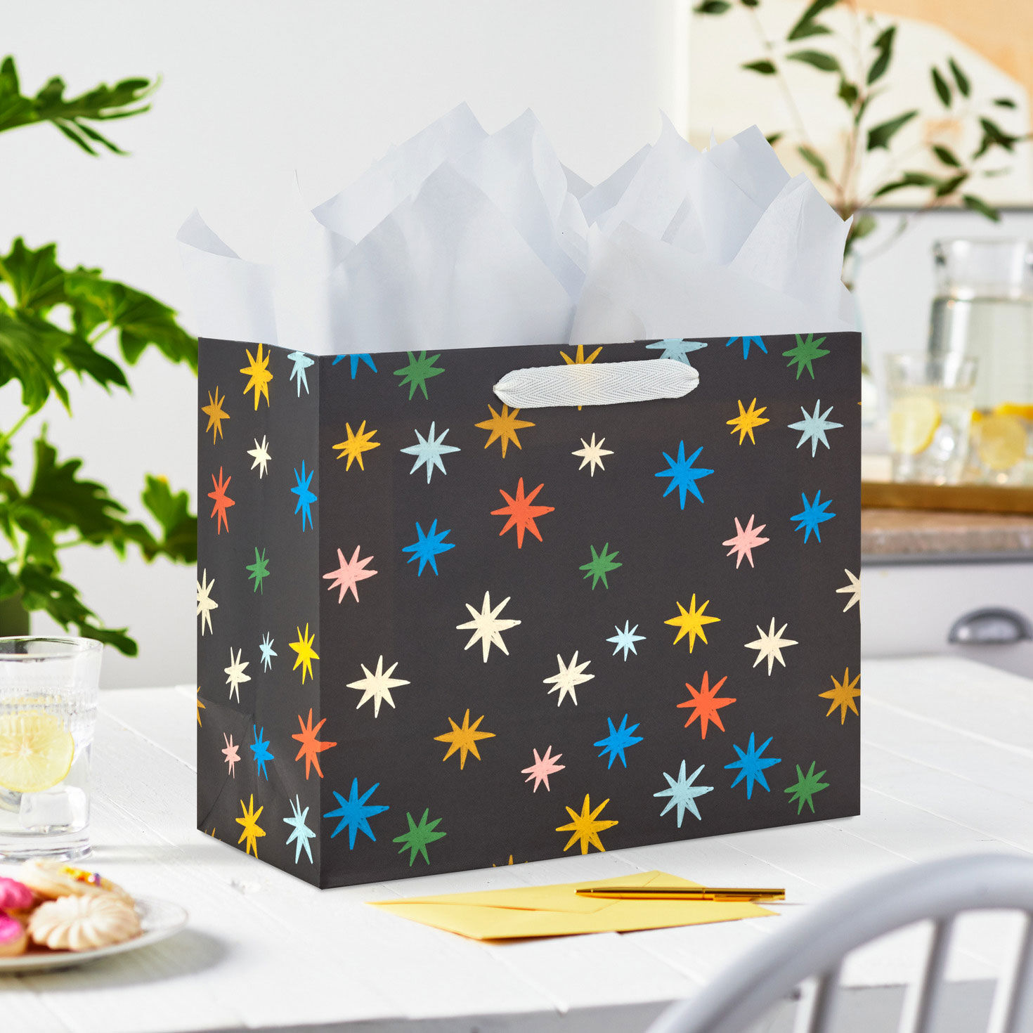 7.7" Colorful Stars on Black Medium Horizontal Gift Bag for only USD 3.49 | Hallmark