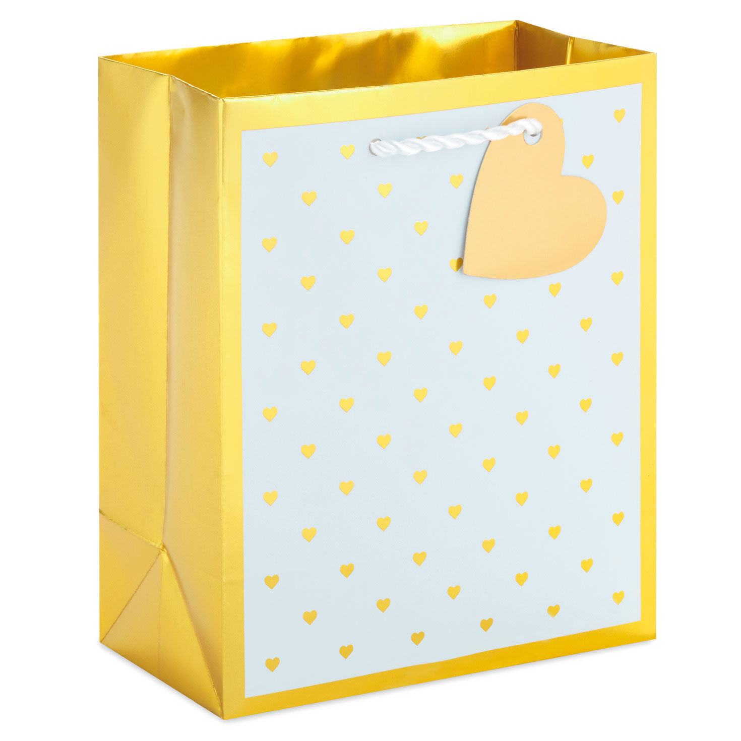 Hallmark 56 Large Plastic Gift Bag (Gold Love, White Flowers) for Engagement Parties, Bridal Showers, Weddings, Valentines Day and More