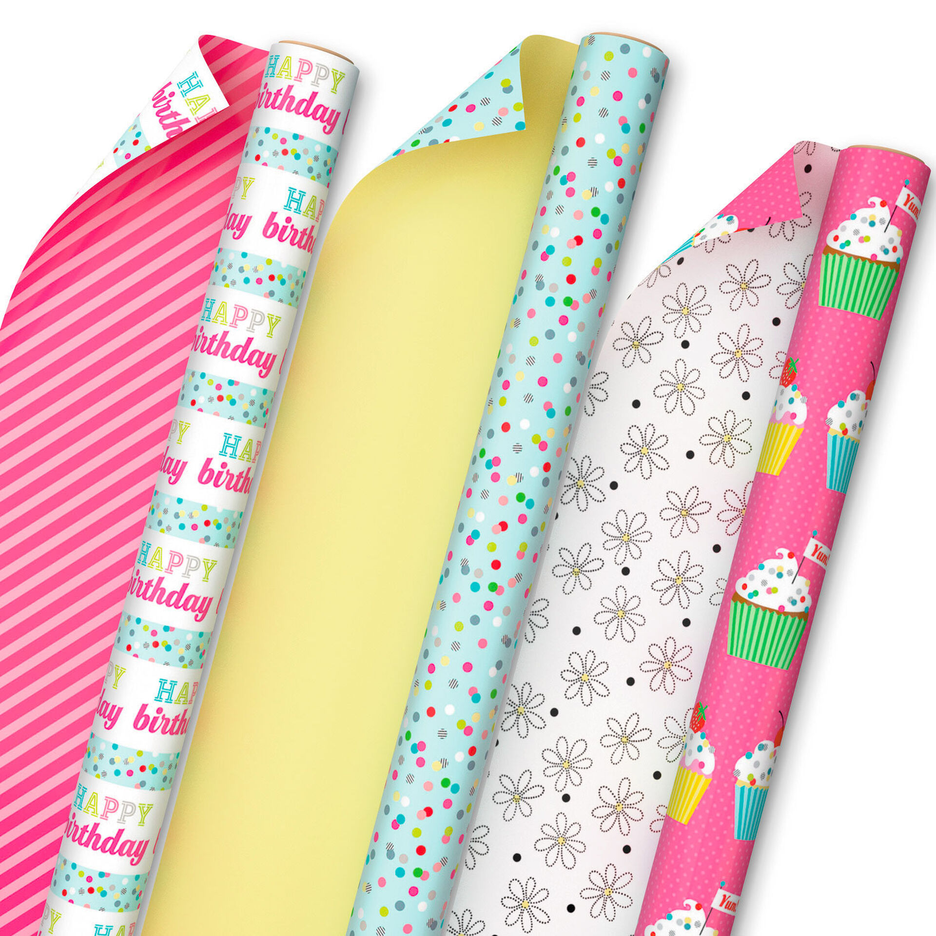 Sweet Birthday 3-Pack Reversible Wrapping Paper, 75 sq. ft. total ...