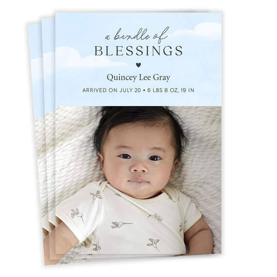 Bundle of Blessings Blue Sky Birth Announcement, , large image number 1