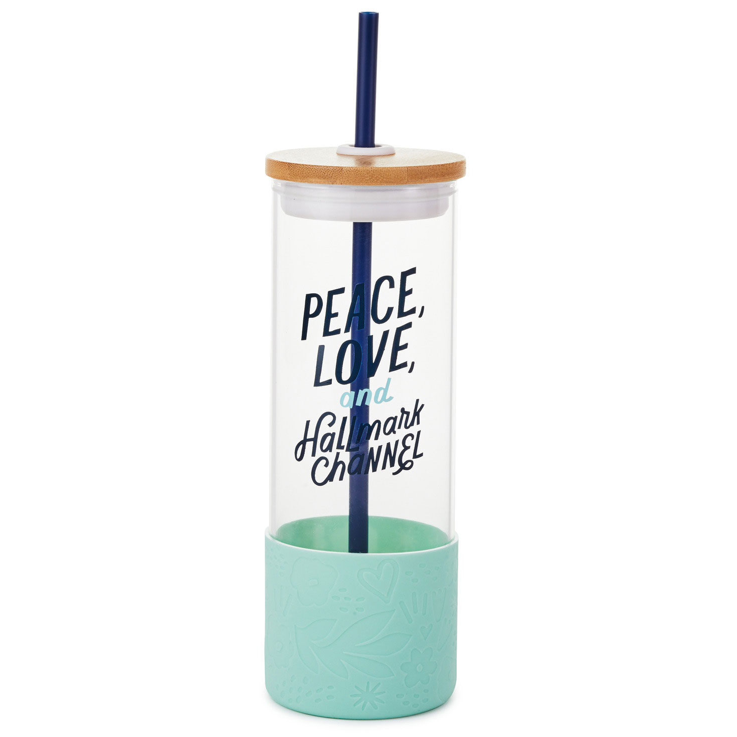 Hallmark Channel Peace & Love Glass Water Bottle With Straw, 22 oz