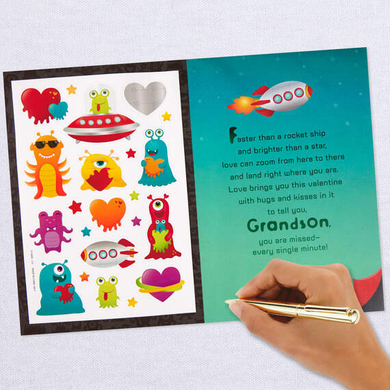 Grandson Valentine's Day Card With Alien Stickers and Coloring Sheet, , large image number 10