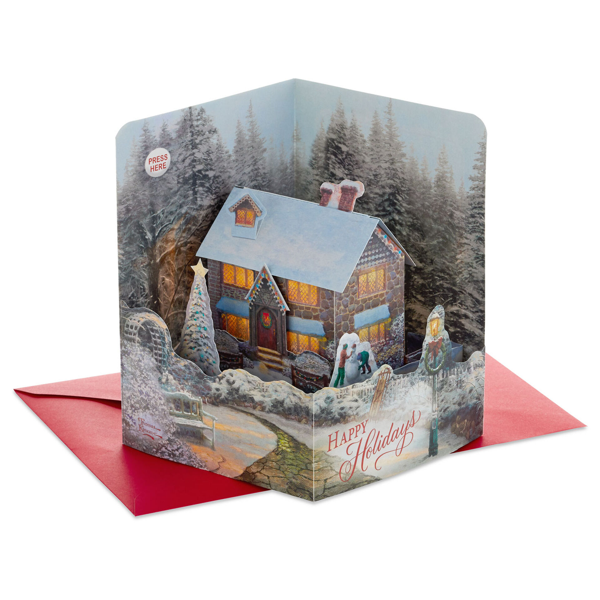 Thomas Kinkade Musical 3D Pop-Up Christmas Card With Light - Greeting ...