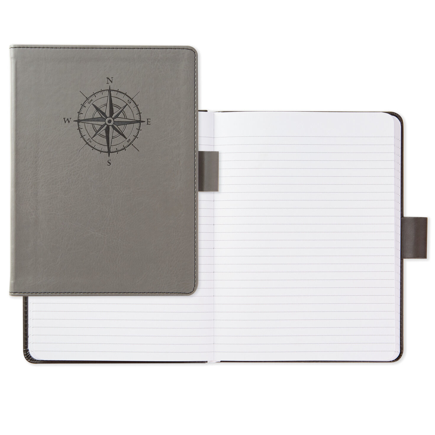 Gray Etched Compass Faux Leather Notebook