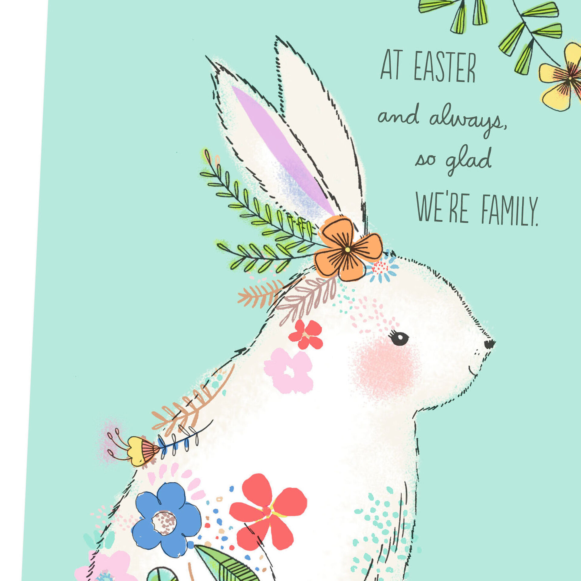 White Bunny With Flowers Easter Card for Relative Greeting Cards