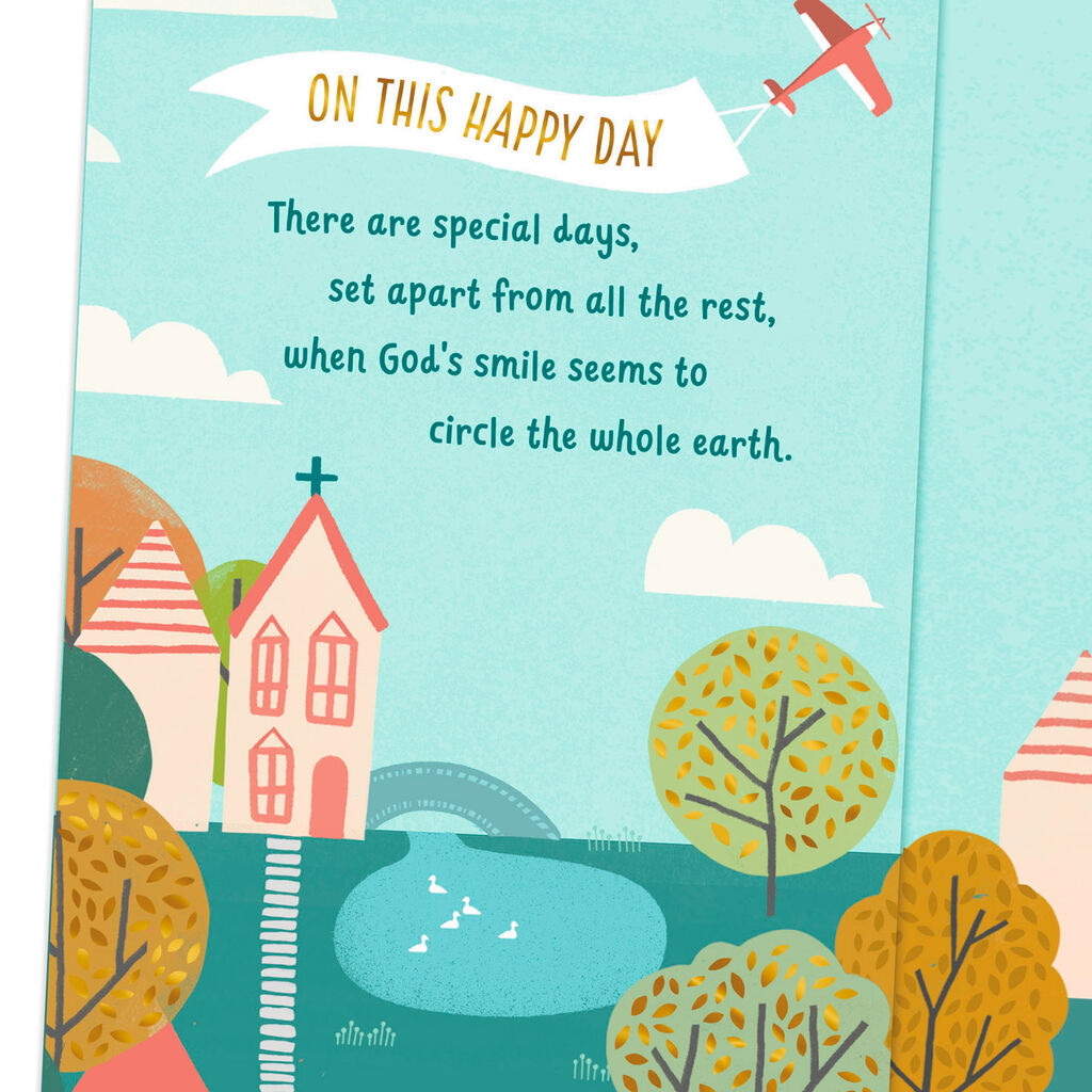 God Bless This Happy Day Religious Thinking of You Card  Greeting