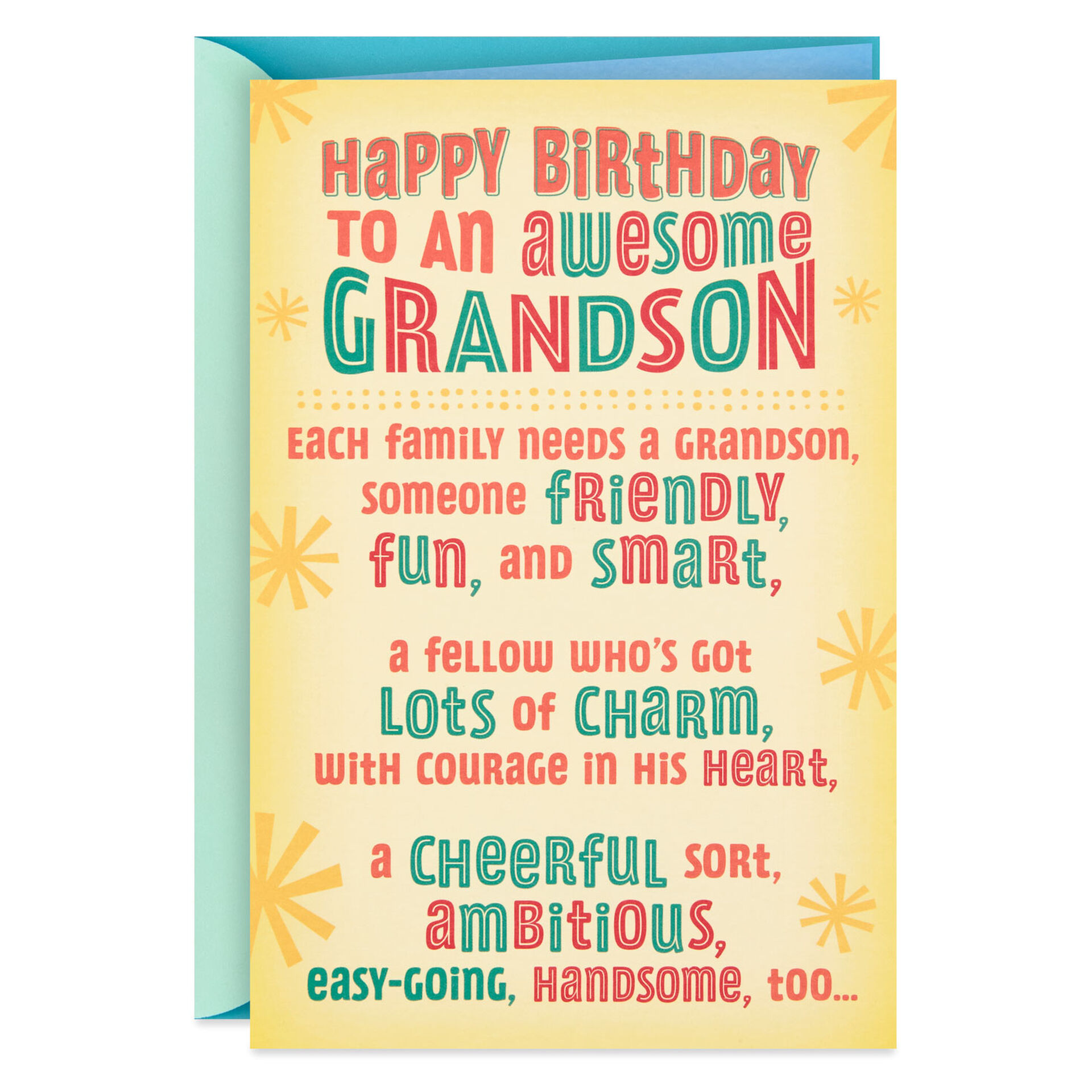 Cheerful, Handsome, Fun, Smart Grandson Birthday Card - Greeting Cards ...