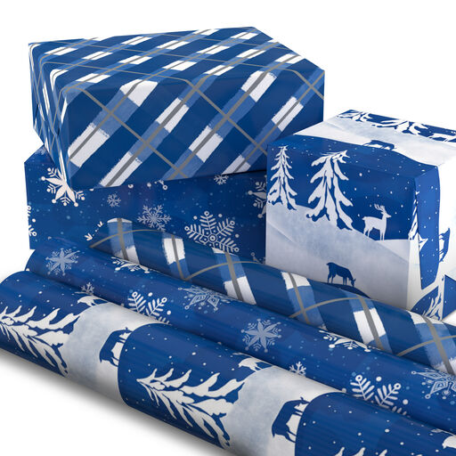 Hallmark Blue Foil Christmas Wrapping Paper 3-Pack