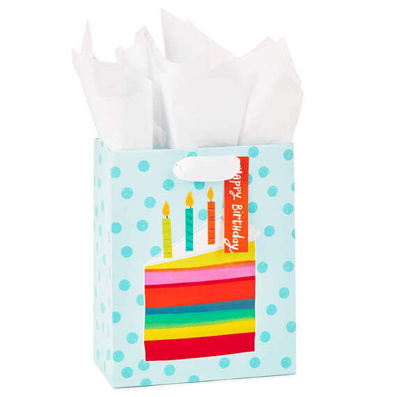 9.6" Birthday Cake Slice Medium Gift Bag With Tissue Paper