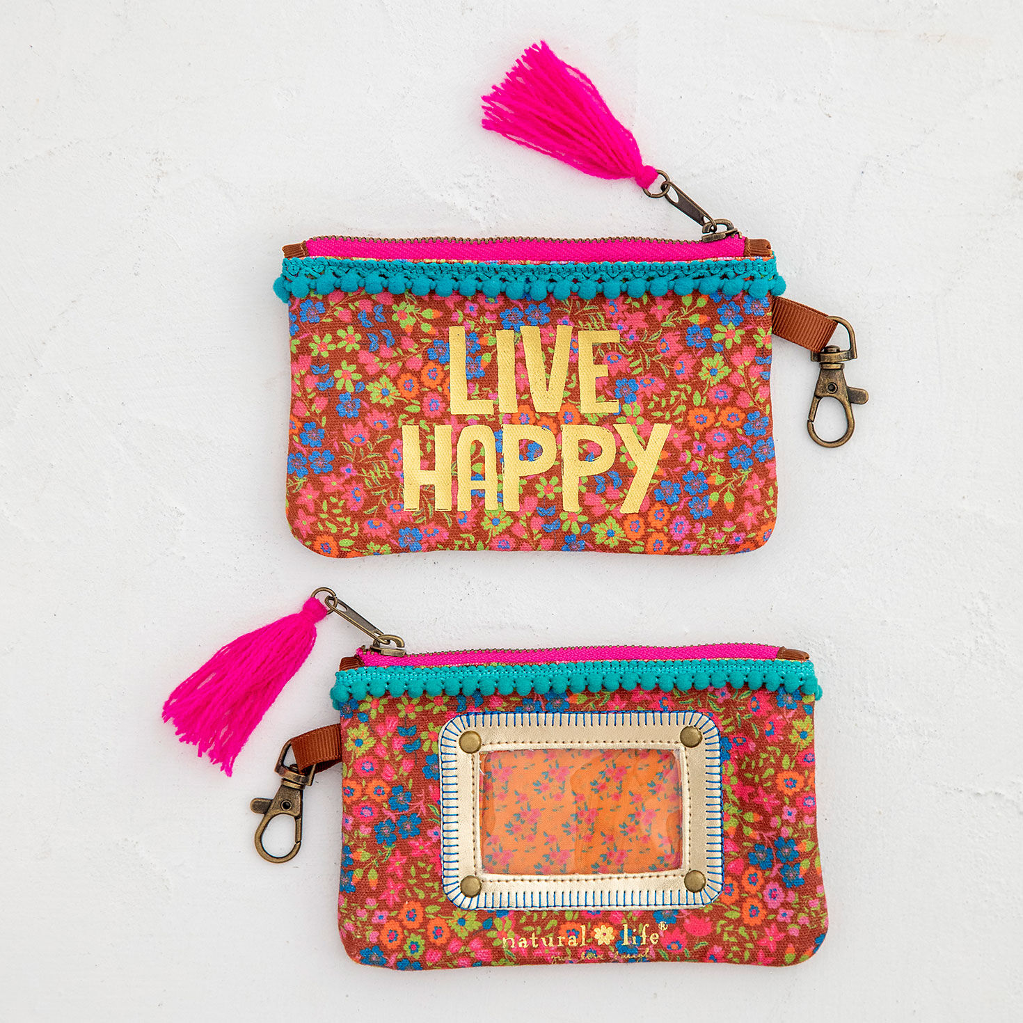 Natural Life Accessories | Nwt Zip ID with Live Happy Saying | Color: Orange/Pink | Size: Os | Potomacposhx's Closet