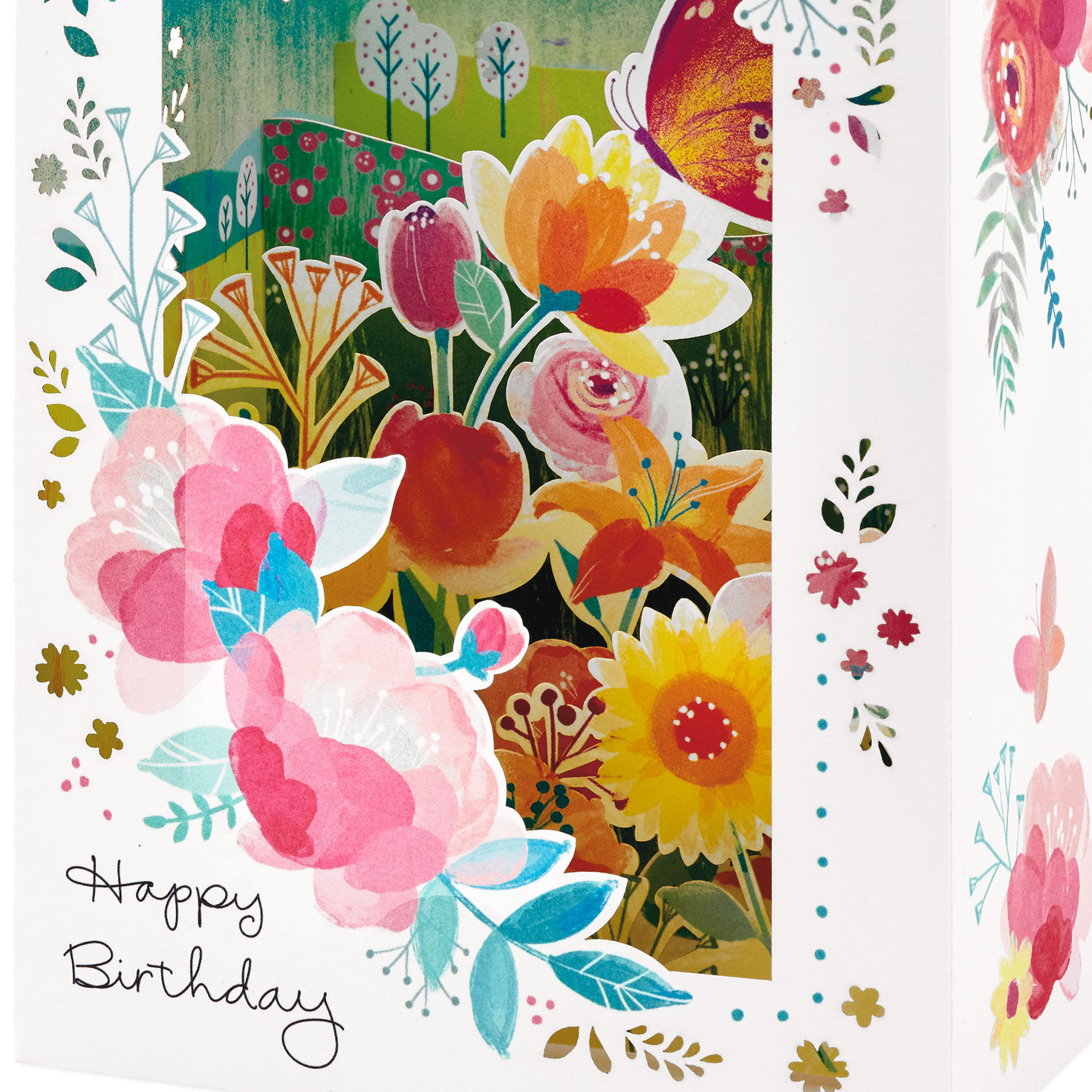 Beautiful Year Butterfly on Flowers 3D Pop-Up Birthday Card - Greeting ...