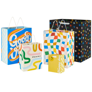 Variously sized gift bags with different designs