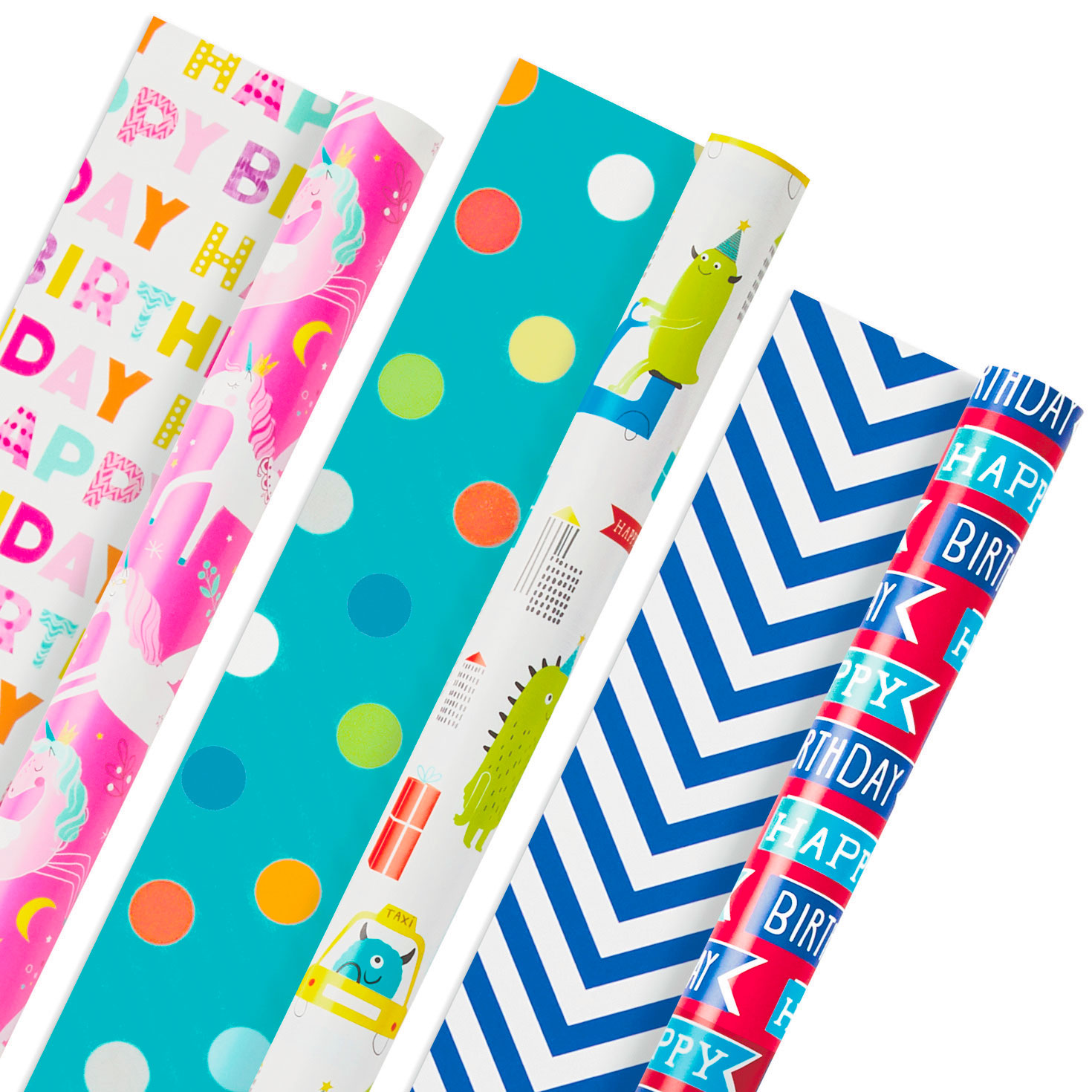 Colorful Kid Birthday 3-Pack Reversible Wrapping Paper, 120 sq. ft ...