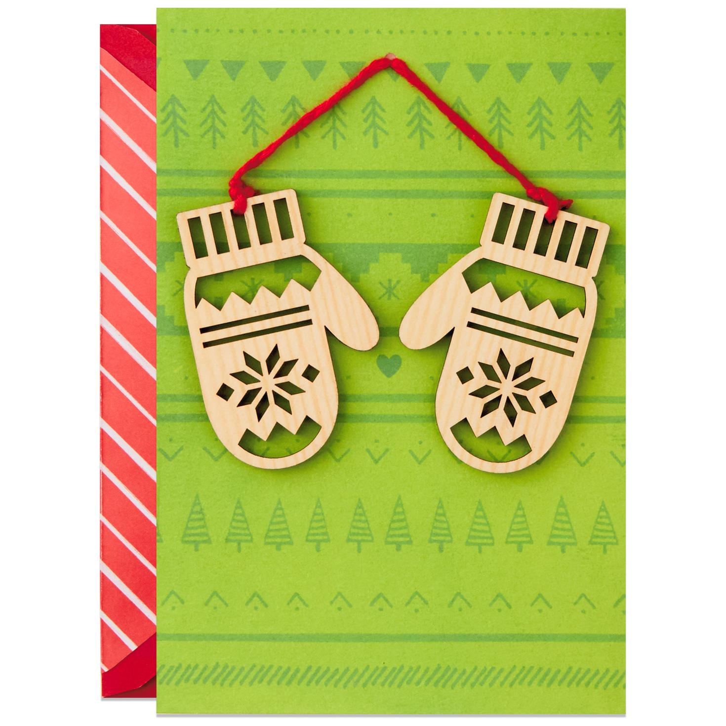 Holiday Mittens Christmas Card With Removable Ornament 