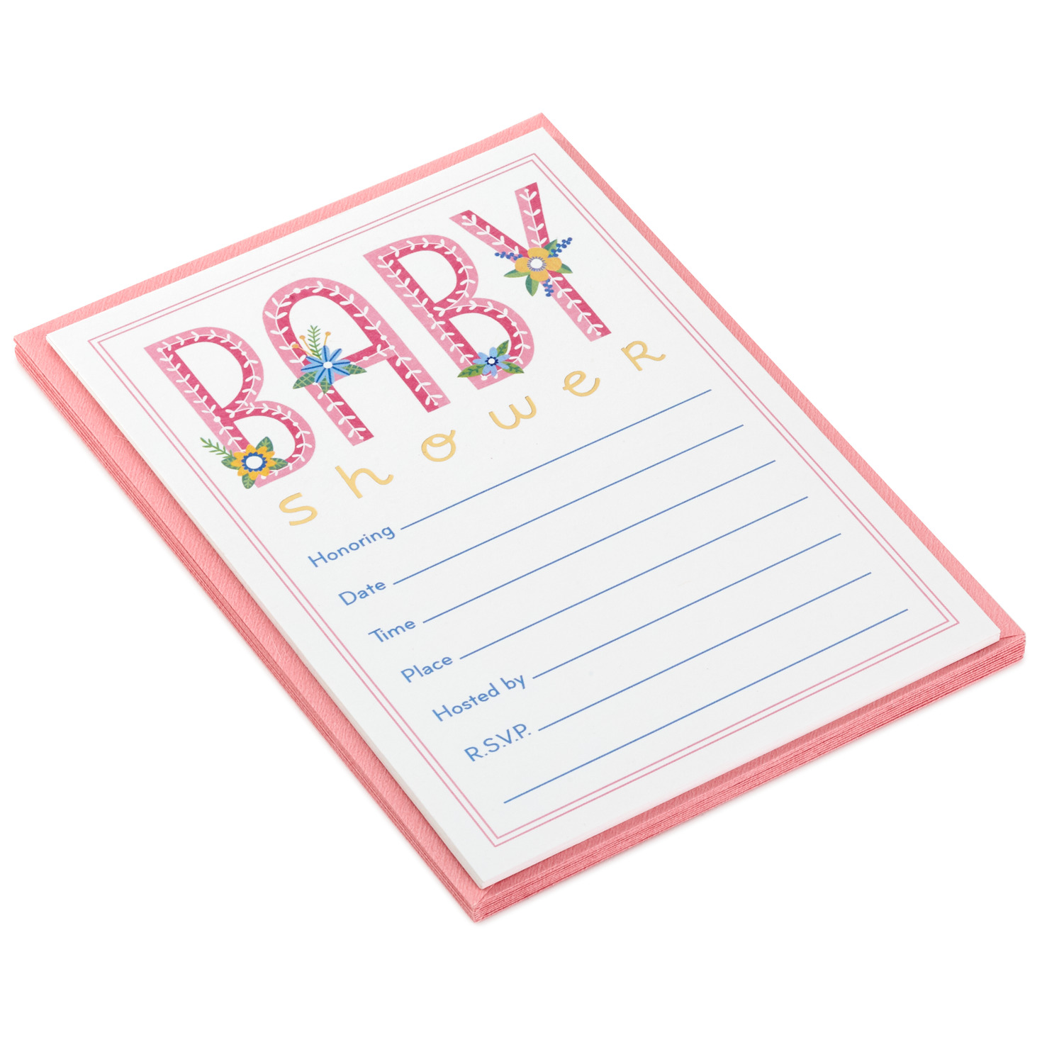 Pink Lettering Baby Shower Invitations, Pack of 10 - Invitations