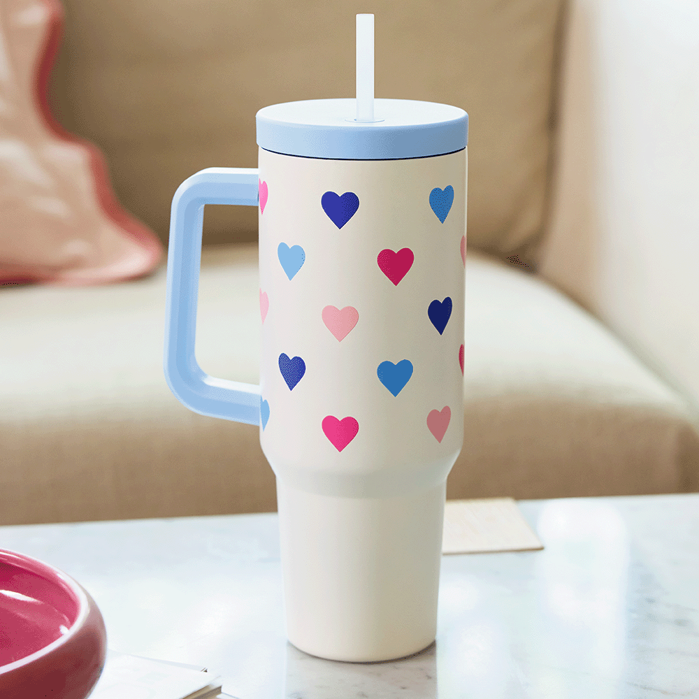 $19.99 Heart Print Travel Mug